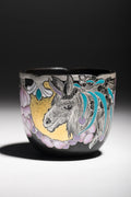 Handmade Porcelain Art Cup: Black Glaze & Genuine Silver Inlay