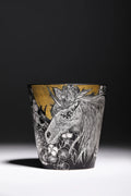 Handcrafted Silver Luster & Gold Ceramic Art Cup — Black Glaze, Mythical Beast